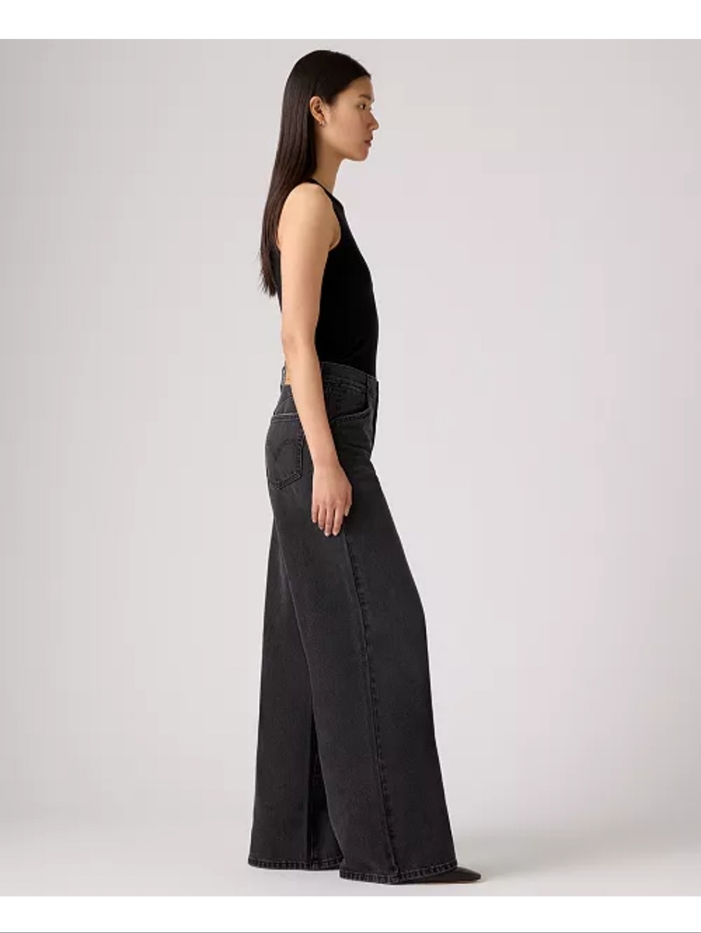 Levi's Washed Black Wide-Leg Flare Jeans - Picture 3 of 7